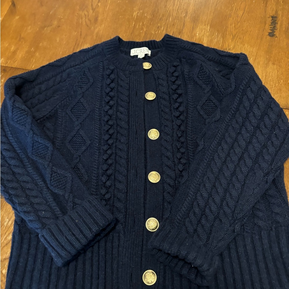 J. Crew Navy Cable Knit Cardigan with Gold Buttons - Picture 4 of 4